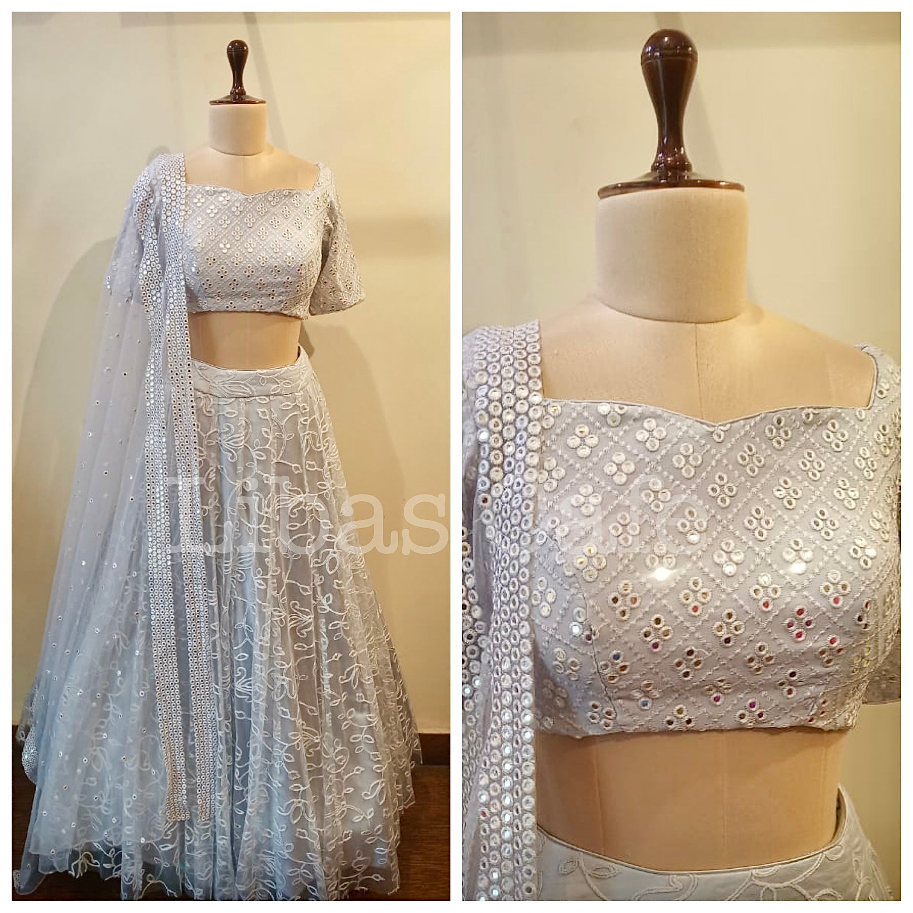 Silver Mirror And Thread Lehenga